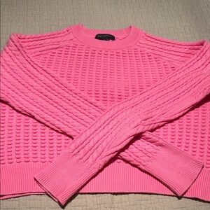 French Connection Bright Pink Cable Crewneck Sweater